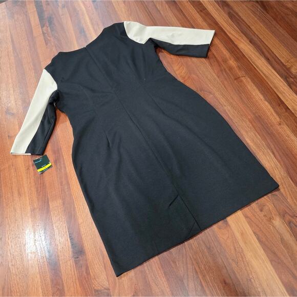 Gabby Skye Career Sheath Dress Color Block Tan and Black NWT Size 14 - Picture 2 of 9